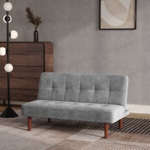 4ft Wide Modern 3 Seater Padded Convertible Sofa Bed with Wooden Legs