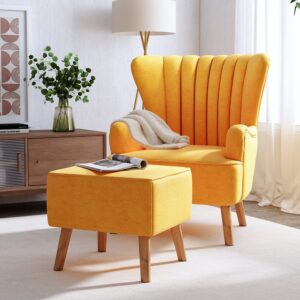 Occasion Faux Wool Wingback Chair Padded Armchair and Footstool