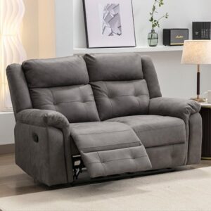 Budva Manual Recliner Fabric 2 Seater Sofa In Dark Grey