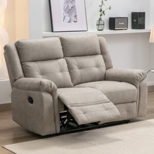Budva Manual Recliner Fabric 2 Seater Sofa In Light Grey