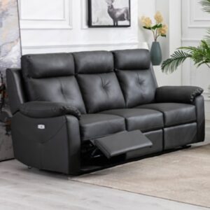 Manila Electric Leather Recliner 3 Seater Sofa In Anthracite