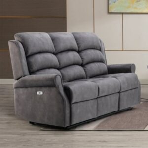Pavia Electric Fabric Recliner 3 Seater Sofa In Grey
