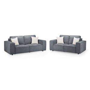 Mack Fabric 3+2 Seater Sofa Set In Slate With Black Wooden Feets
