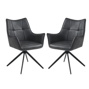 Vernon Charcoal Faux Leather Dining Armchairs In Pair