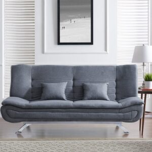 182CM Convertible Wide Grey 3 Seater Linen Sofa Bed with 2 Pillows