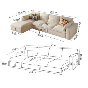 Cottonfy Creamy Tofu Block Pullout Sofa Bed with Storage