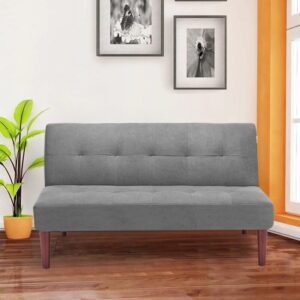 4ft Wide Modern 2 Seater Padded Convertible Sofa Bed with Wooden Legs