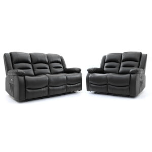 Alta Faux Leather Electric Recliner 3+2 Seater Sofa Set In Black