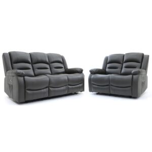 Alta Faux Leather Electric Recliner 3+2 Seater Sofa Set In Grey