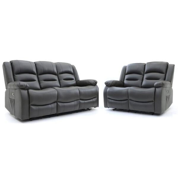 Alta Faux Leather Electric Recliner 3+2 Seater Sofa Set In Grey