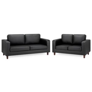 Boston Leather 3+2 Seater Sofa Set In Black