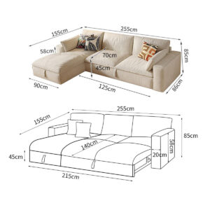 Cottonfy Creamy Tofu Block Pullout Sofa Bed with Storage