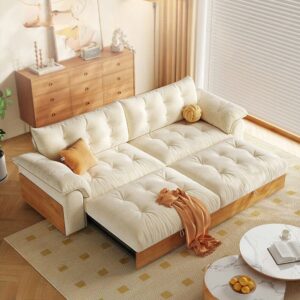 Cottonfy Solid Wood Folding Sofa Bed with Sleeper Chaise