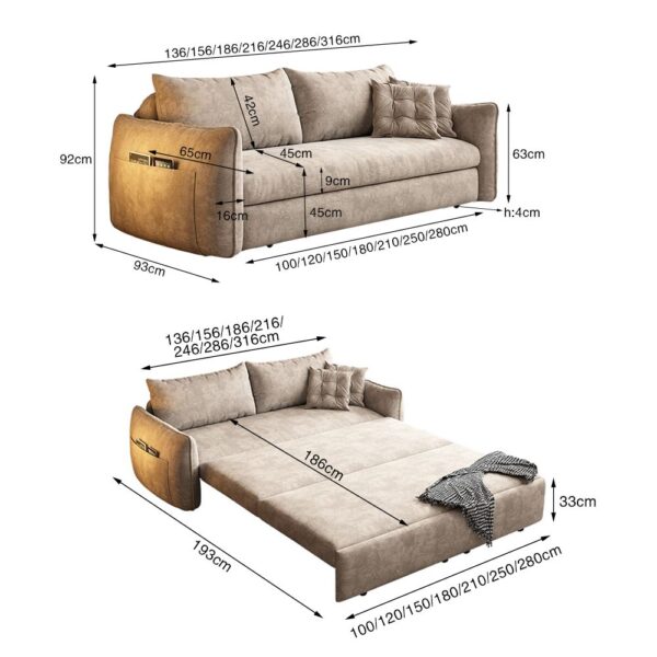Cottonfy Upgrade Adjustable Multifunctional 3 Seater Sofa Bed with Storage Space