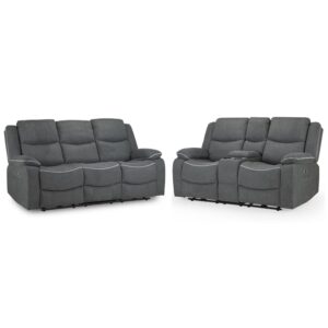 Harris Fabric Electric Recliner 3+2 Seater Sofa Set In Graphite