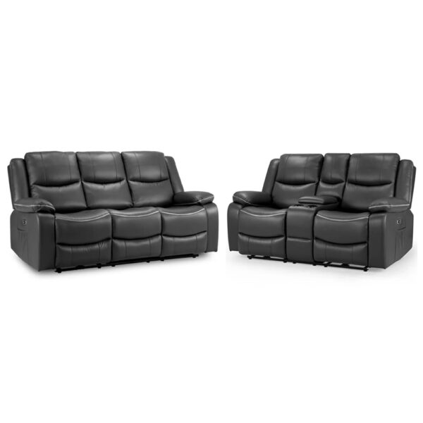 Harris Faux Leather Electric Recliner 3+2 Seater Sofa Set In Black