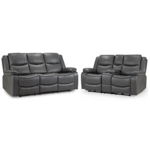Harris Faux Leather Electric Recliner 3+2 Seater Sofa Set In Grey