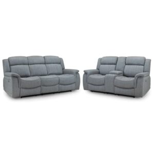 Lindsay Fabric Electric Recliner 3+2 Seater Sofa Set In Grey