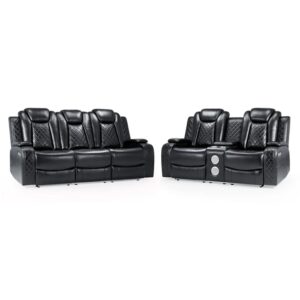 Lorain Leather Recliner 3+2 Seater Sofa Set In Black