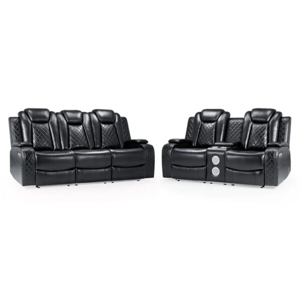 Lorain Leather Recliner 3+2 Seater Sofa Set In Black