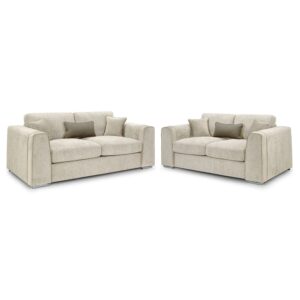 Newkirk Fabric 3+2 Seater Sofa Set In Beige