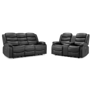 Ottawa Faux Leather Electric Recliner 3+2 Seater Sofa Set In Black