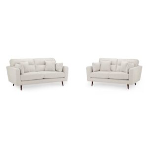 Zurich Fabric 3+2 Seater Sofa Set In Beige With Brown Wooden Legs