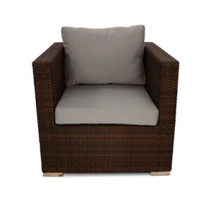 Arlo Rattan Sofa Arm Chair With Light Grey Cushions In Brown