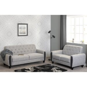 Canton Fabric 3+2 Seater Sofa Set With Black Legs In Light Grey