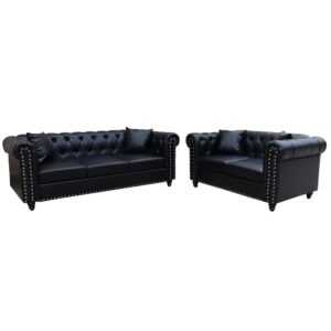Oceanside Faux Leather 3+2 Seater Sofa Set In Black