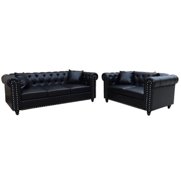 Oceanside Faux Leather 3+2 Seater Sofa Set In Black