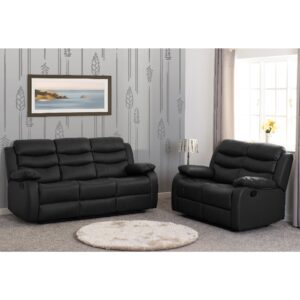 Rawlins Faux Leather Recliner 3+2 Seater Sofa Set In Black