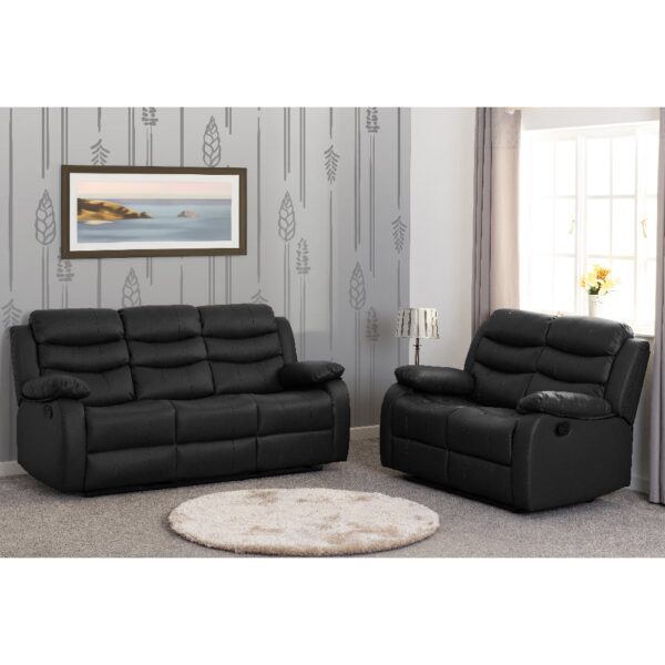 Rawlins Faux Leather Recliner 3+2 Seater Sofa Set In Black