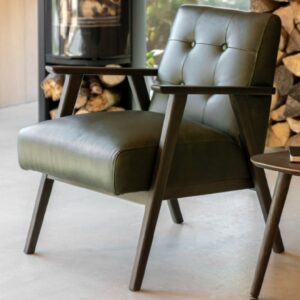 Biloxi Leather Armchair With Wooden Frame In Green
