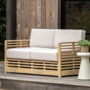Marfa Outdoor Wooden 2 Seater Sofa With Cushion In Natural
