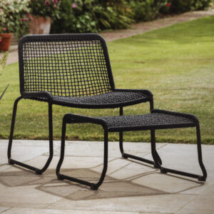 Saskatoon Outdoor Rope Lounge Chair With Footstool In Black