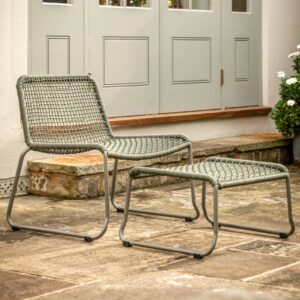 Saskatoon Outdoor Rope Lounge Chair With Footstool In Green