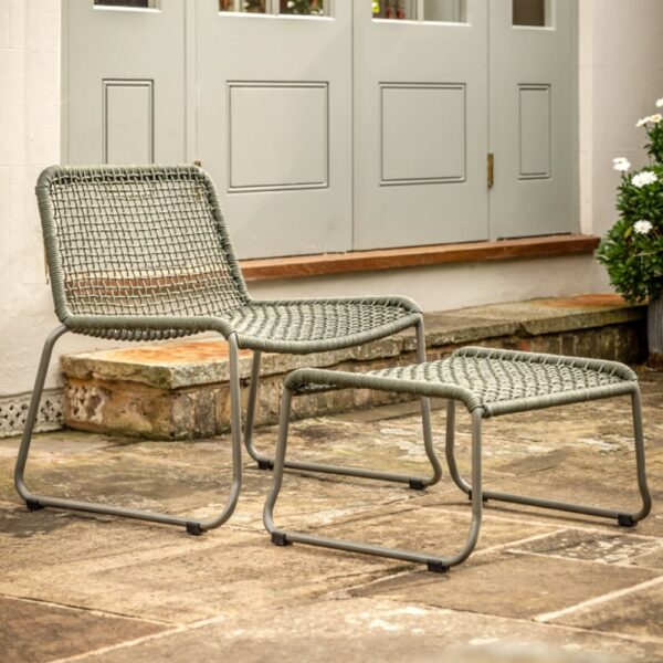 Saskatoon Outdoor Rope Lounge Chair With Footstool In Green