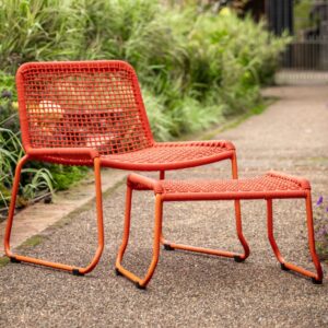 Saskatoon Outdoor Rope Lounge Chair With Footstool In Orange