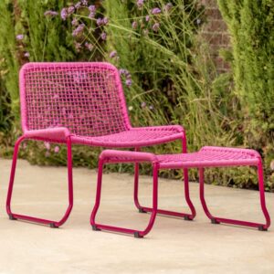 Saskatoon Outdoor Rope Lounge Chair With Footstool In Pink