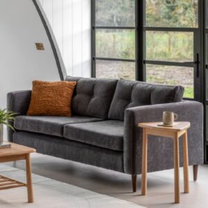 Wantagh Velvet 3 Seater Sofa With Oak Legs In Charcoal