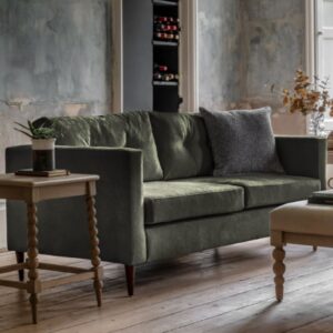Wantagh Velvet 3 Seater Sofa With Oak Legs In Forest