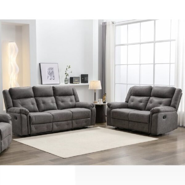 Budva Fabric Recliner 3+2 Seater Sofa Set In Dark Grey