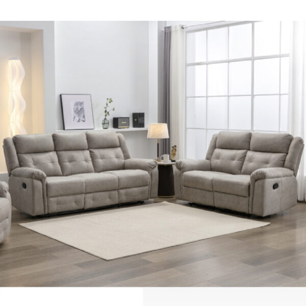 Budva Fabric Recliner 3+2 Seater Sofa Set In Light Grey