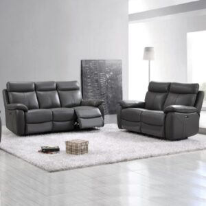 Caguas Leather Recliner 3+2 Seater Sofa Set In Dark Grey