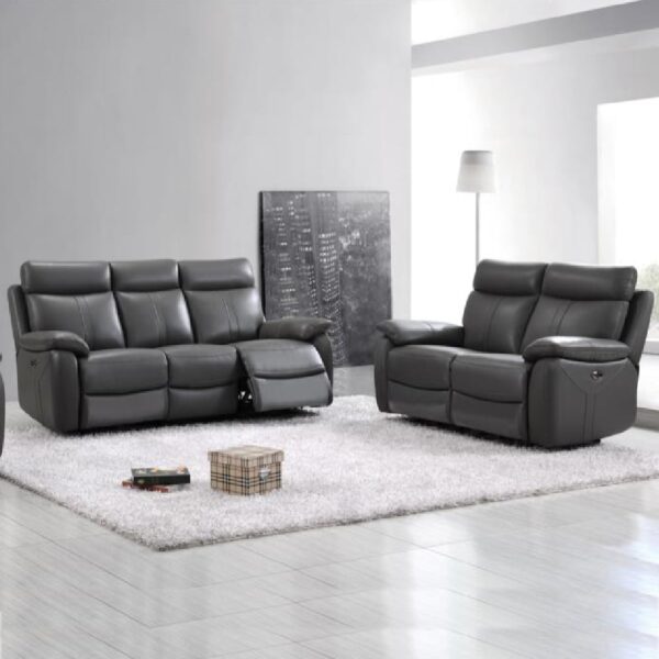 Caguas Leather Recliner 3+2 Seater Sofa Set In Dark Grey