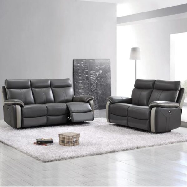 Caguas Leather Recliner 3+2 Seater Sofa Set In Dual Tone Dark Grey