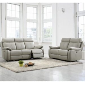 Caguas Leather Recliner 3+2 Seater Sofa Set In Light Grey