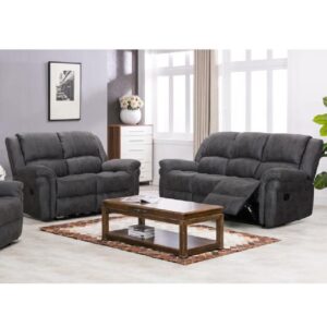 Girona Fabric Recliner 3+2 Seater Sofa Set In Dark Grey
