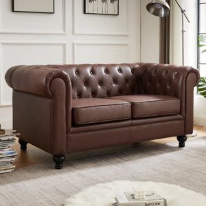 Hertford Chesterfield Faux Leather 2 Seater Sofa In Antique Brown